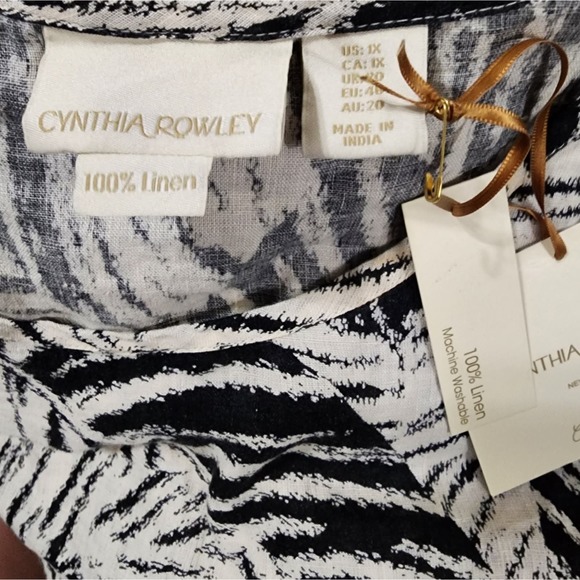 Cynthia Rowley 100% linen black and white tropical frond blouse plus size 1X new - Picture 6 of 6